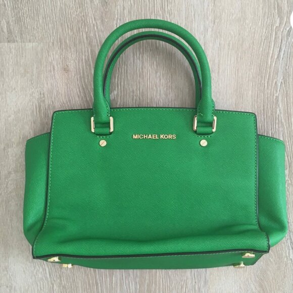 MICHAEL Michael Kors Handbags - Michael Kors - Green Saffiano Lux Leather Large Selma Tote